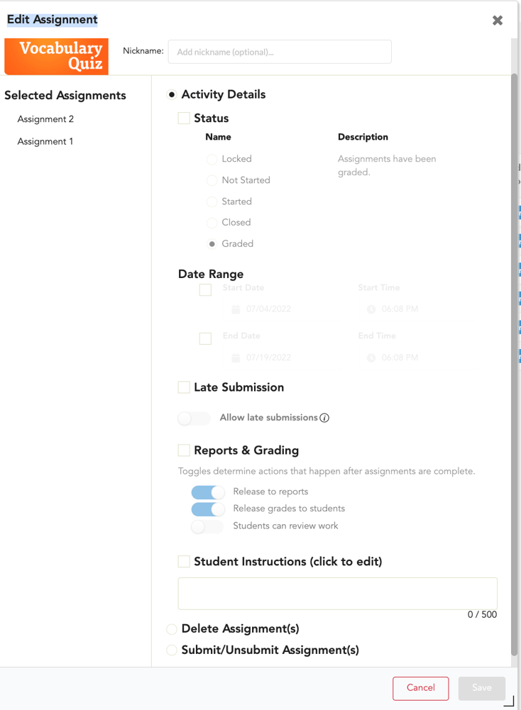 How to Edit Assignment Settings