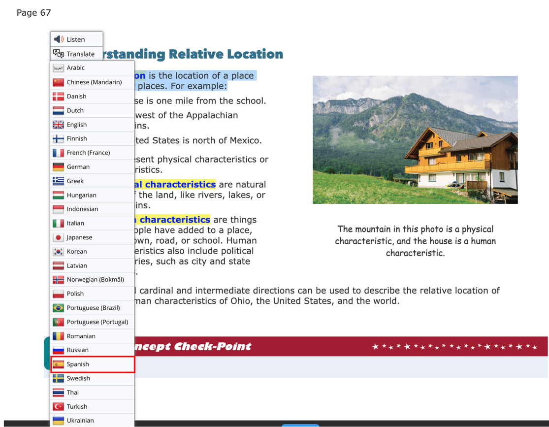 How to Use Read Aloud and Translate in Digital Student Books
