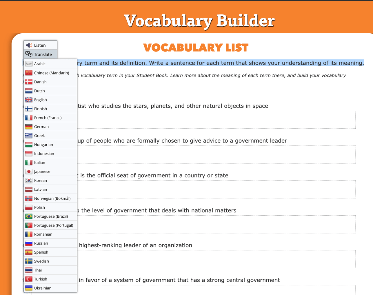 How to Use Read Aloud and Translate in Interactive Assignments