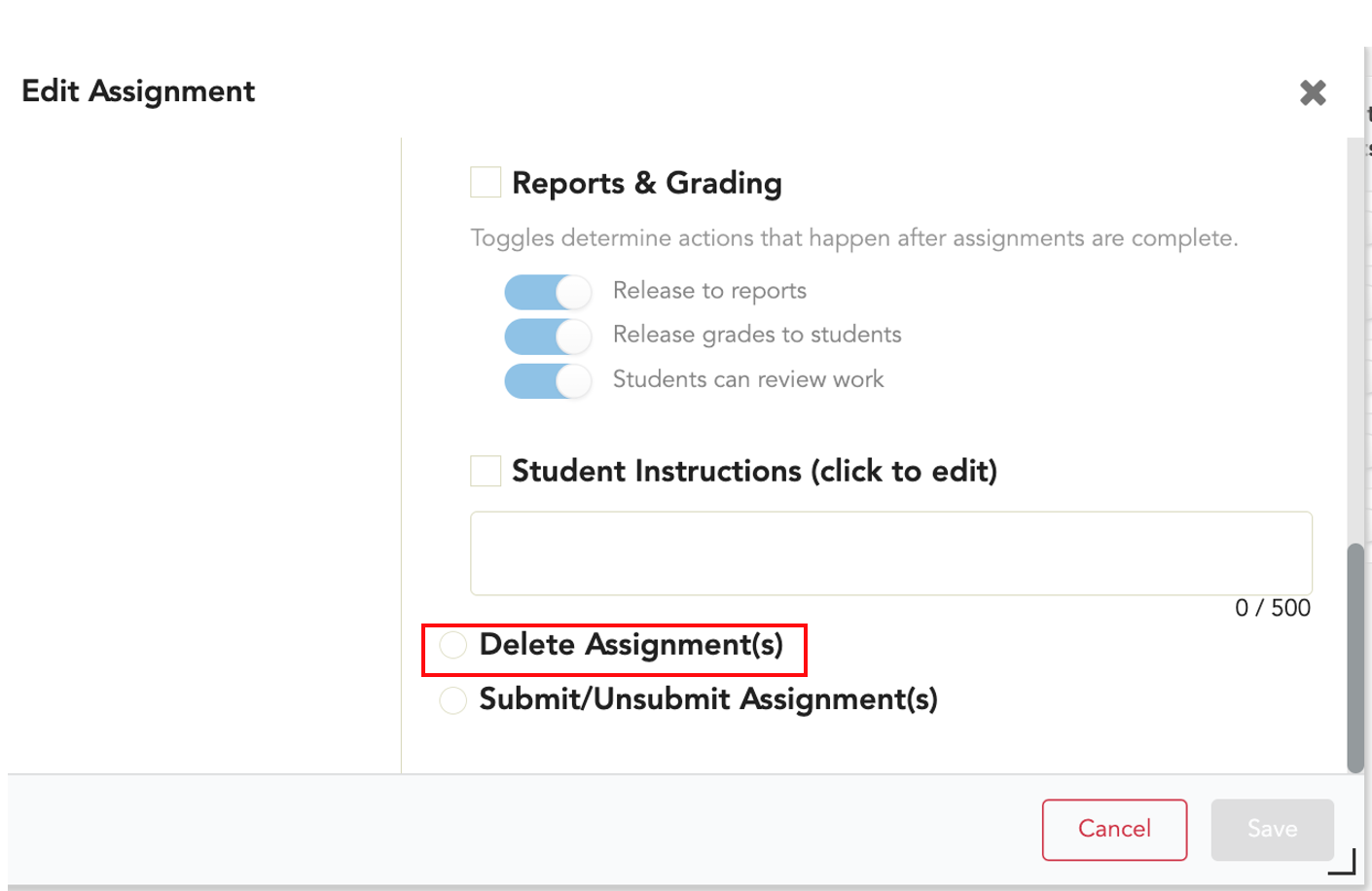 how to delete an assignment submitted on canvas